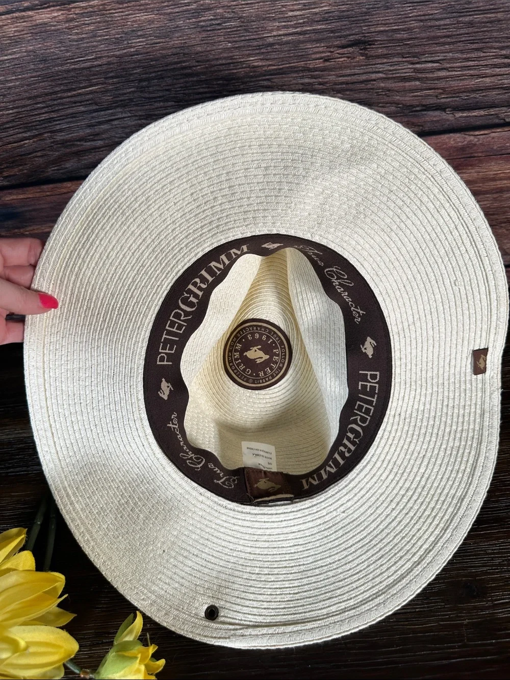Peter Grimm White Wide Brim Sun Hat with Black Band